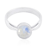 Maria white solitaire gemstone ring with round moonstone set in polished sterling silver band